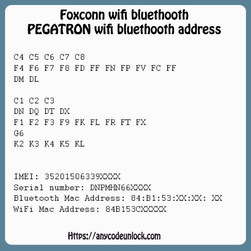 Iphone Ipad Foxconn Wifi Bluetooth Pegatron Wifi Bluetooth Address